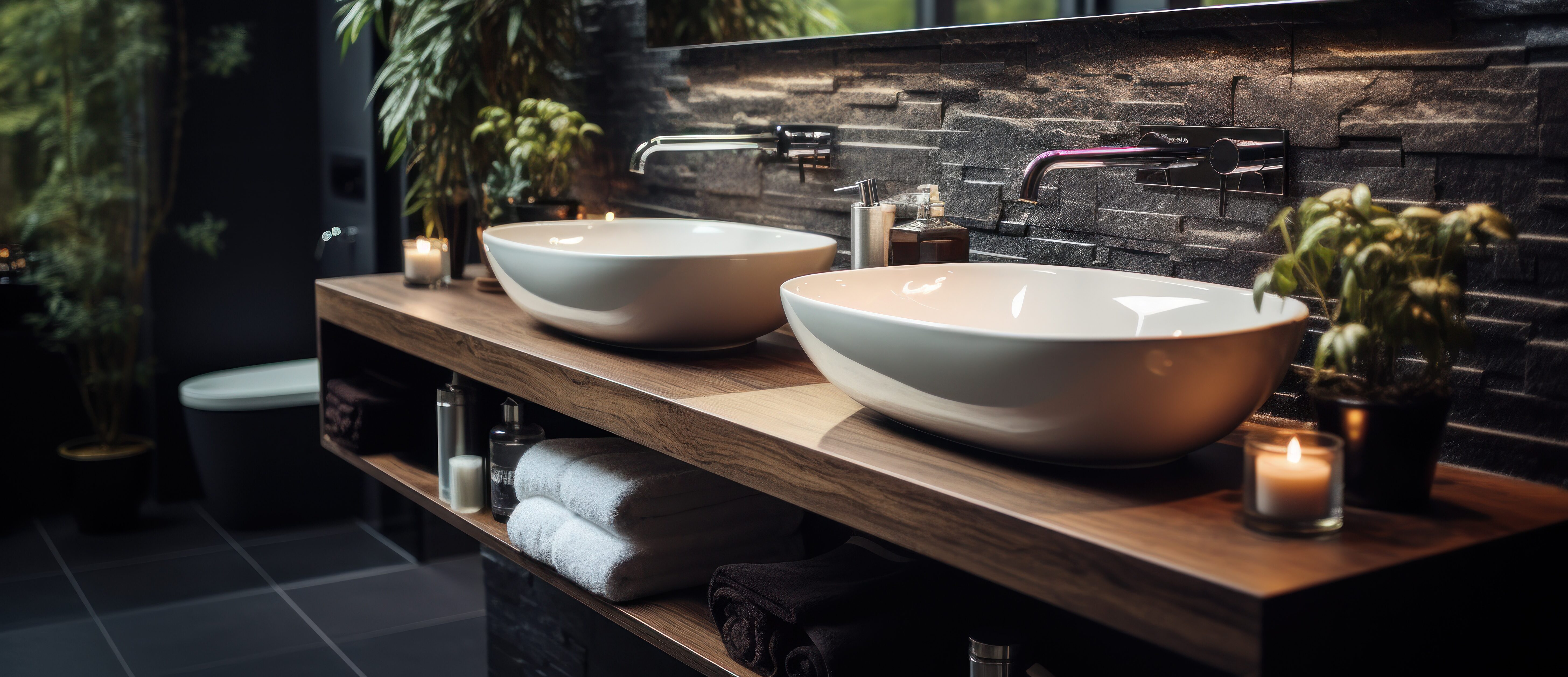 Modern bathroom with sleek mirrors and clean white sinks